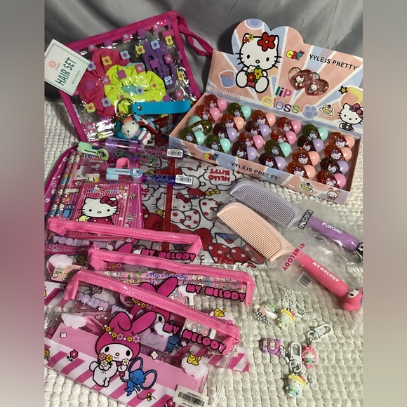 Hello Kitty Accessories - LARGE Hello Kitty Themed Bundle Take 3- Keychains, Lip Gloss, Hair, Office, MORE